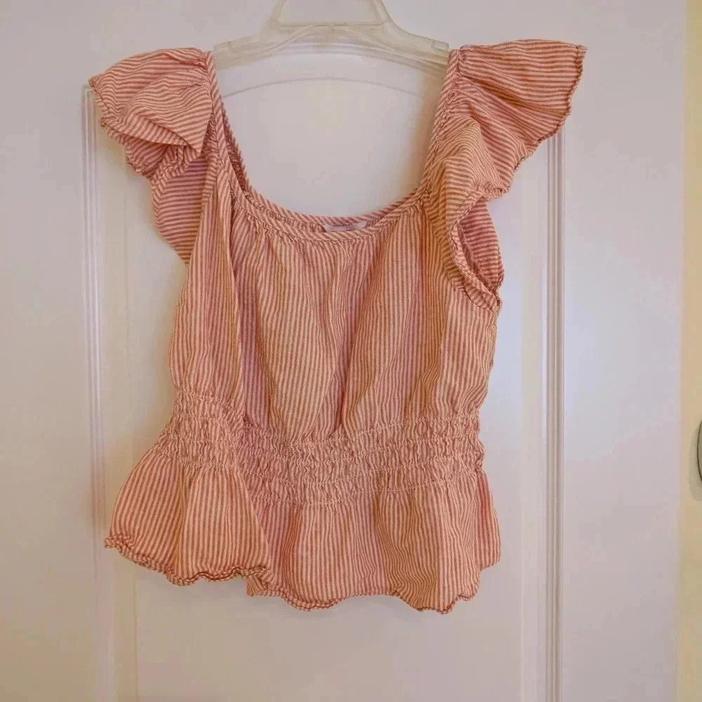 Striped Ruffle Sleeve Top Orange Joe Fresh Size Large - Picture 2 of 7